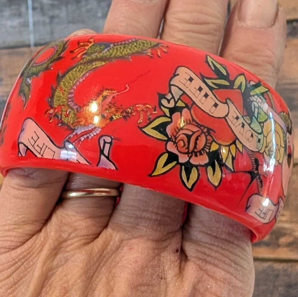 VINTAGE ED HARDY TATTOO DESIGNS Red BRACELET Love Life - Picture 13 of 14